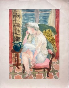 Escena interior francesa de los años 50 Dama sentada en una silla Colores fauvistas