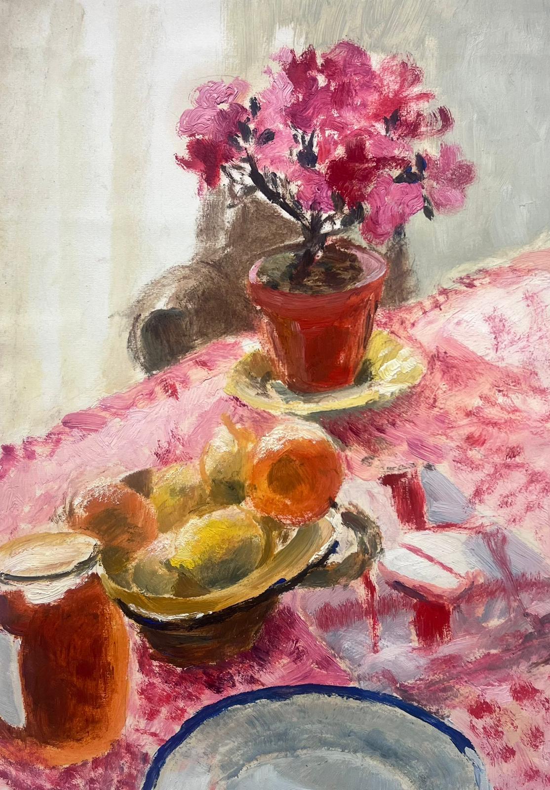 Josine Vignon Still-Life Painting - 1950s French Kitchen Breakfast Table Still Life Interior Oil Painting