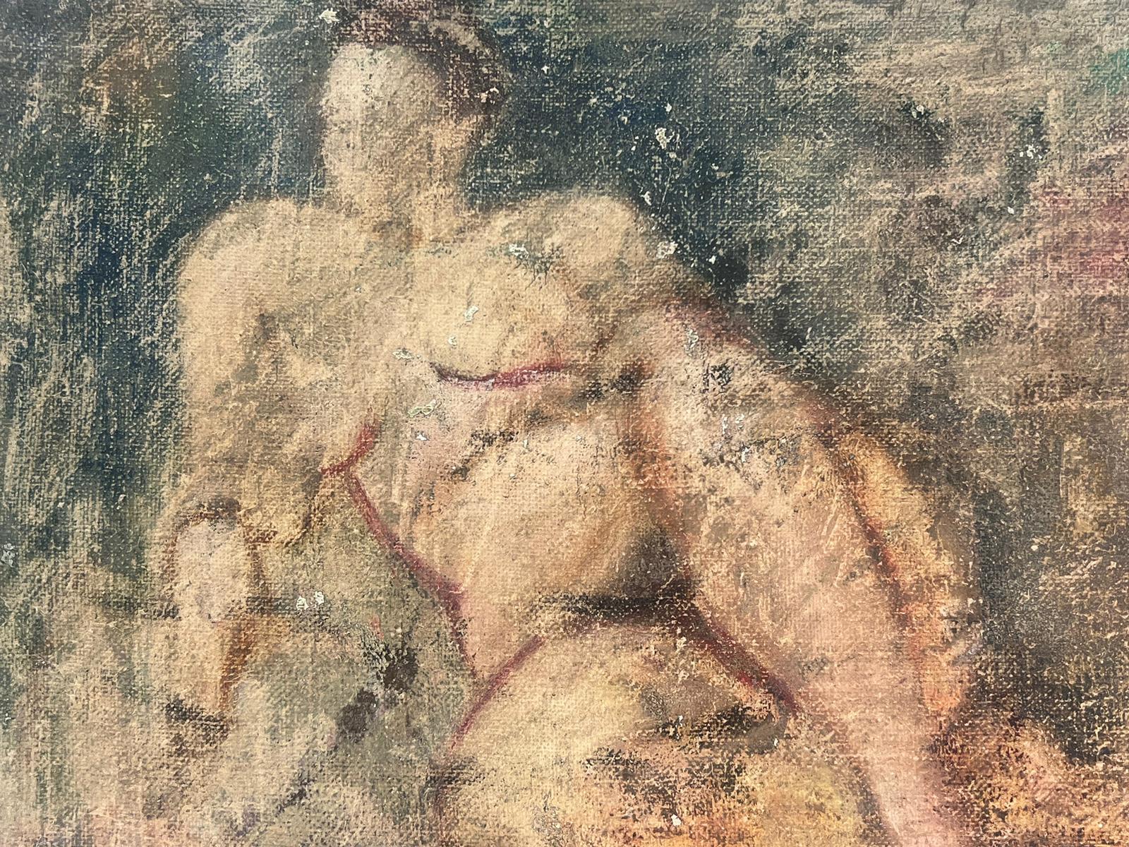 1950s French Oil Sketch of Reclining Nude Lady Atmospheric Work - Painting by Josine Vignon