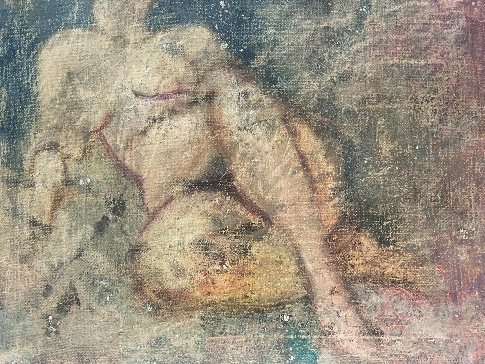 1950s French Oil Sketch of Reclining Nude Lady Atmospheric Work - Impressionist Painting by Josine Vignon