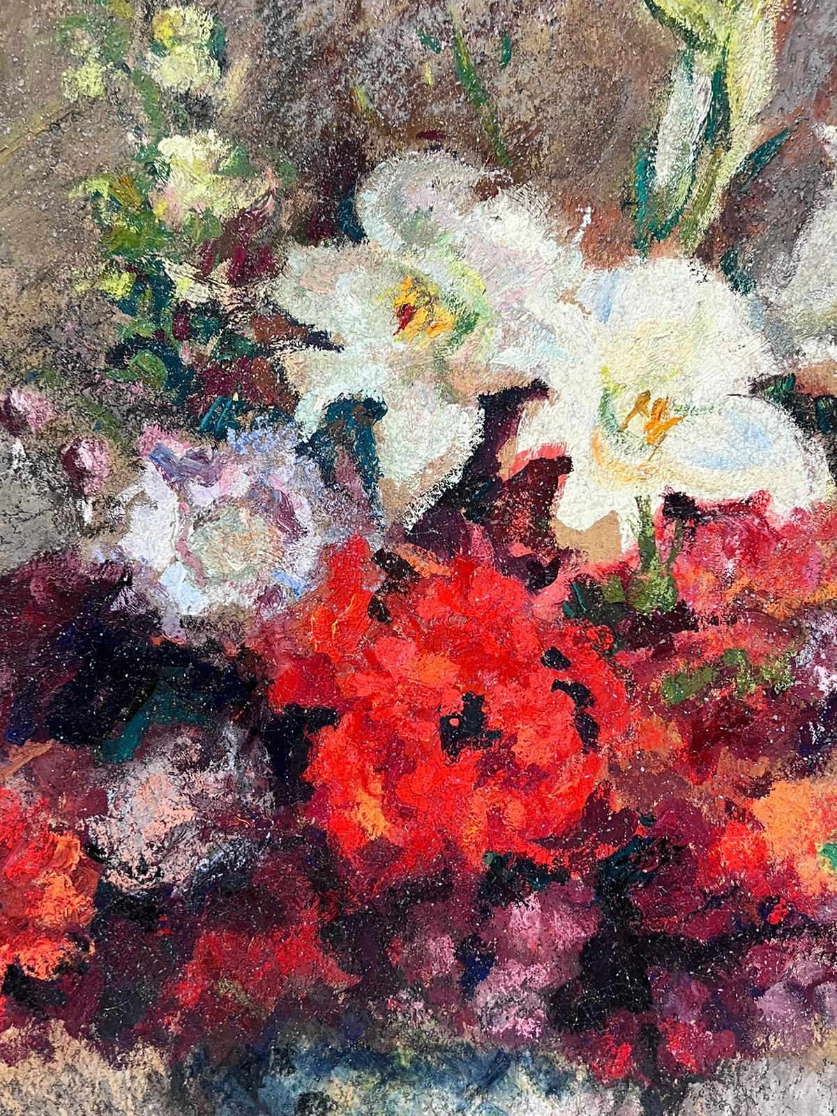 1950s French Pastel Still Life of Flowers in a Vase Beautiful Colours - Impressionist Painting by Josine Vignon