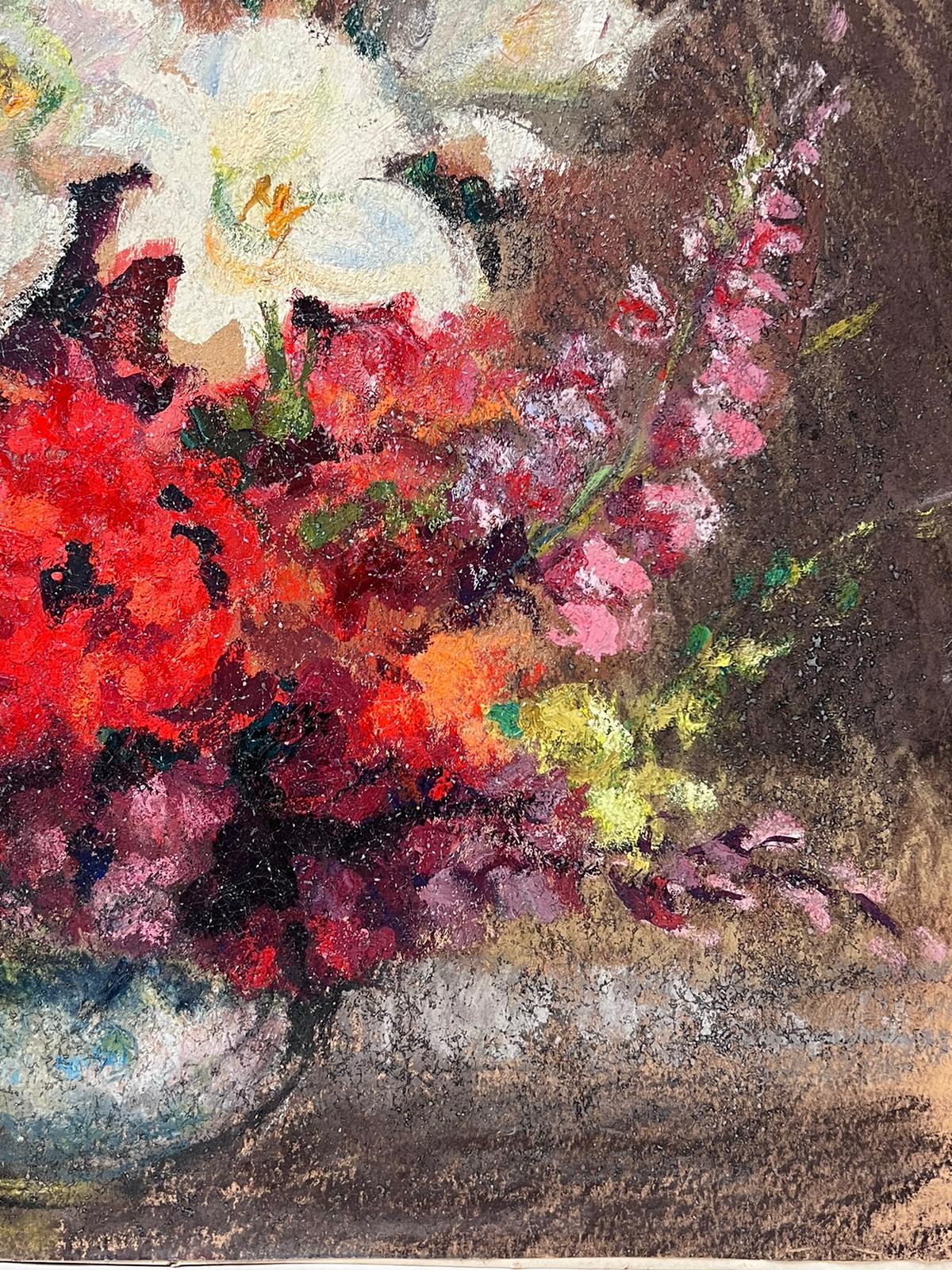 1950s French Pastel Still Life of Flowers in a Vase Beautiful Colours For Sale 1