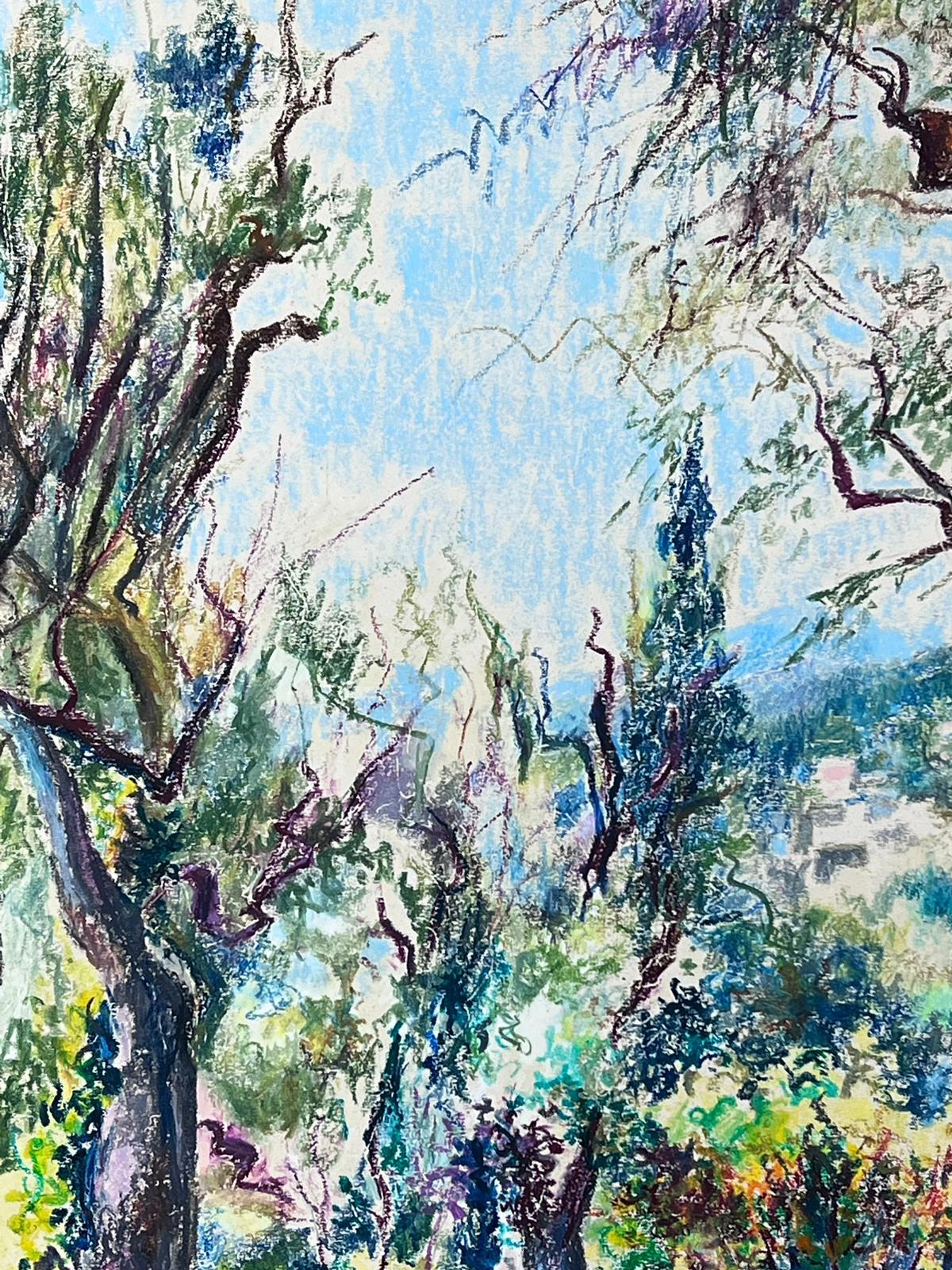 1950s French Post Impressionist Bright Pastel Summer Garden Landscape Provence - Gray Landscape Painting by Josine Vignon