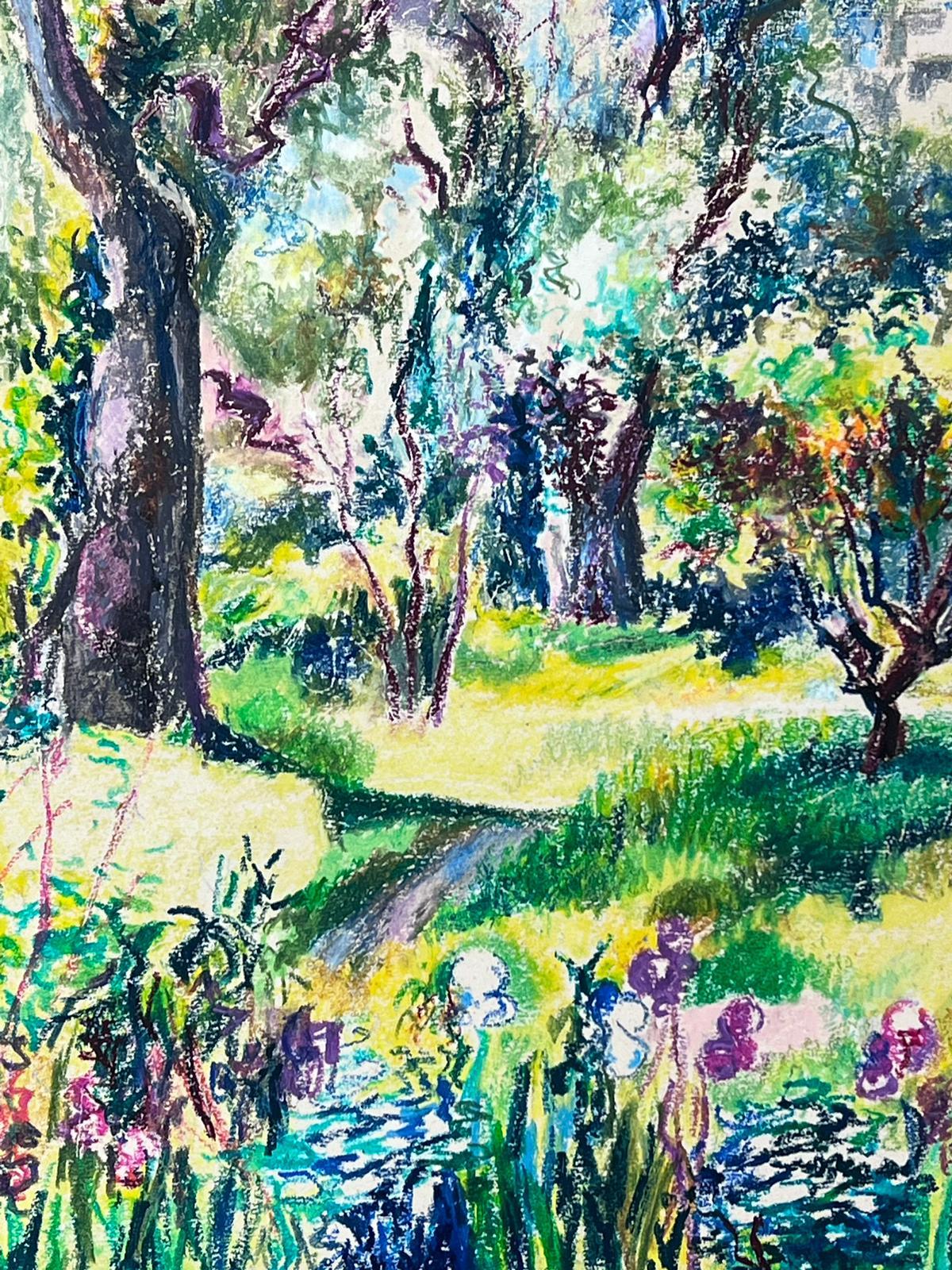 1950s French Post Impressionist Bright Pastel Summer Garden Landscape Provence For Sale 1