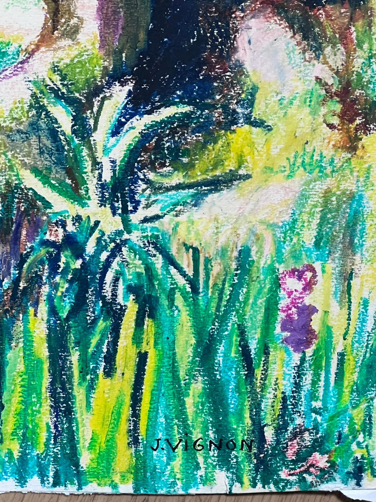 1950s French Post Impressionist Bright Pastel Summer Garden Landscape Provence For Sale 1