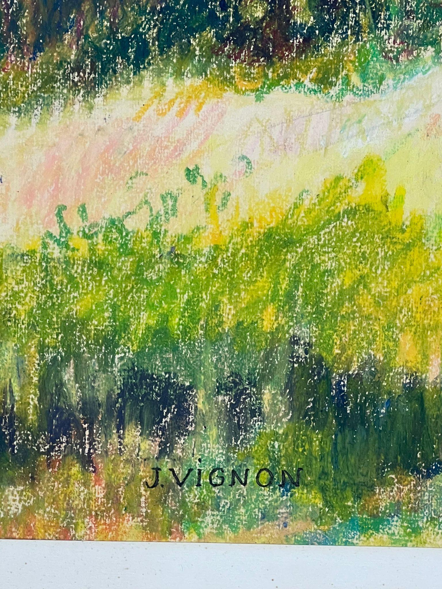 1950s French Post Impressionist Bright Pastel Summer Garden Path Landscape For Sale 1
