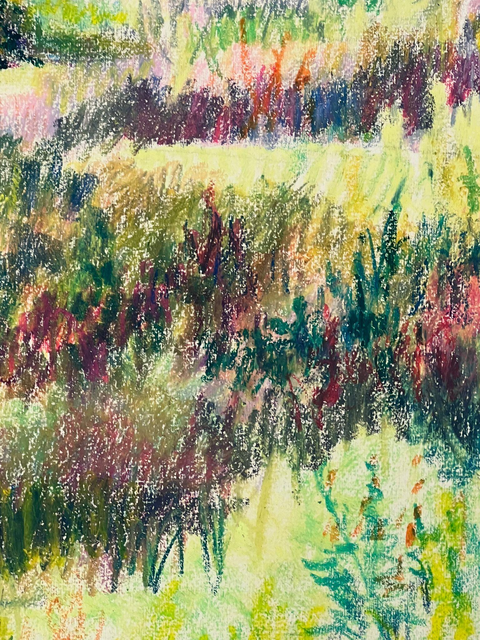1950s French Post Impressionist Bright Pastel Summer Garden Path Landscape For Sale 2