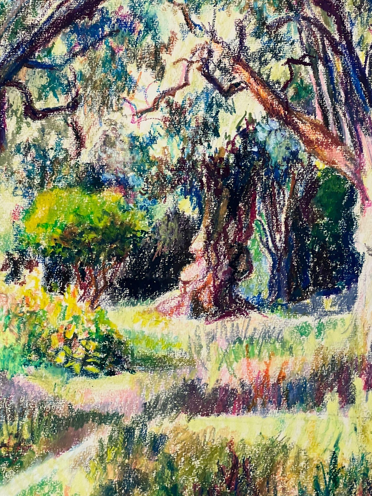 1950s French Post Impressionist Bright Pastel Summer Garden Path Landscape For Sale 4
