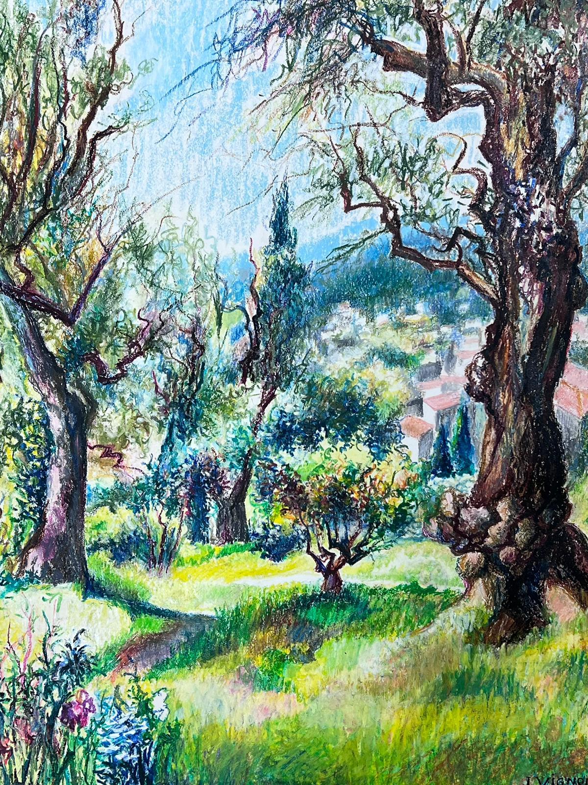 1950s French Post Impressionist Bright Pastel Summer Woodland Painting Provence For Sale 1