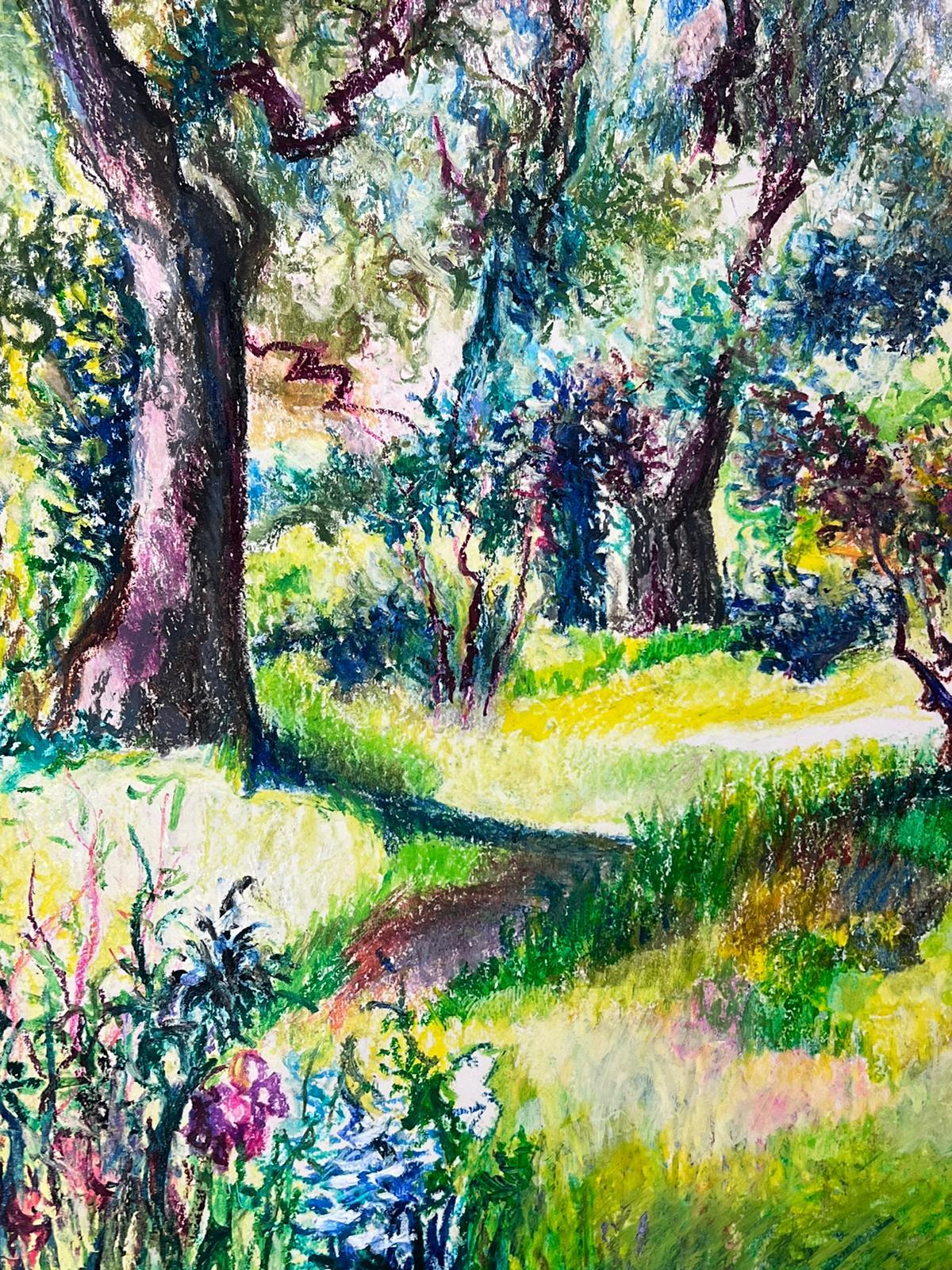 1950s French Post Impressionist Bright Pastel Summer Woodland Painting Provence For Sale 4