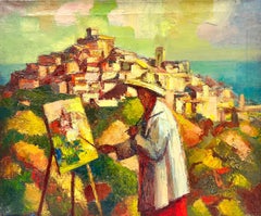 1950's French Post Impressionist Cubist Oil Artist Painting at Easel in Provence