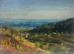 1950s French Post Impressionist Green Landscape Distant View over Fields