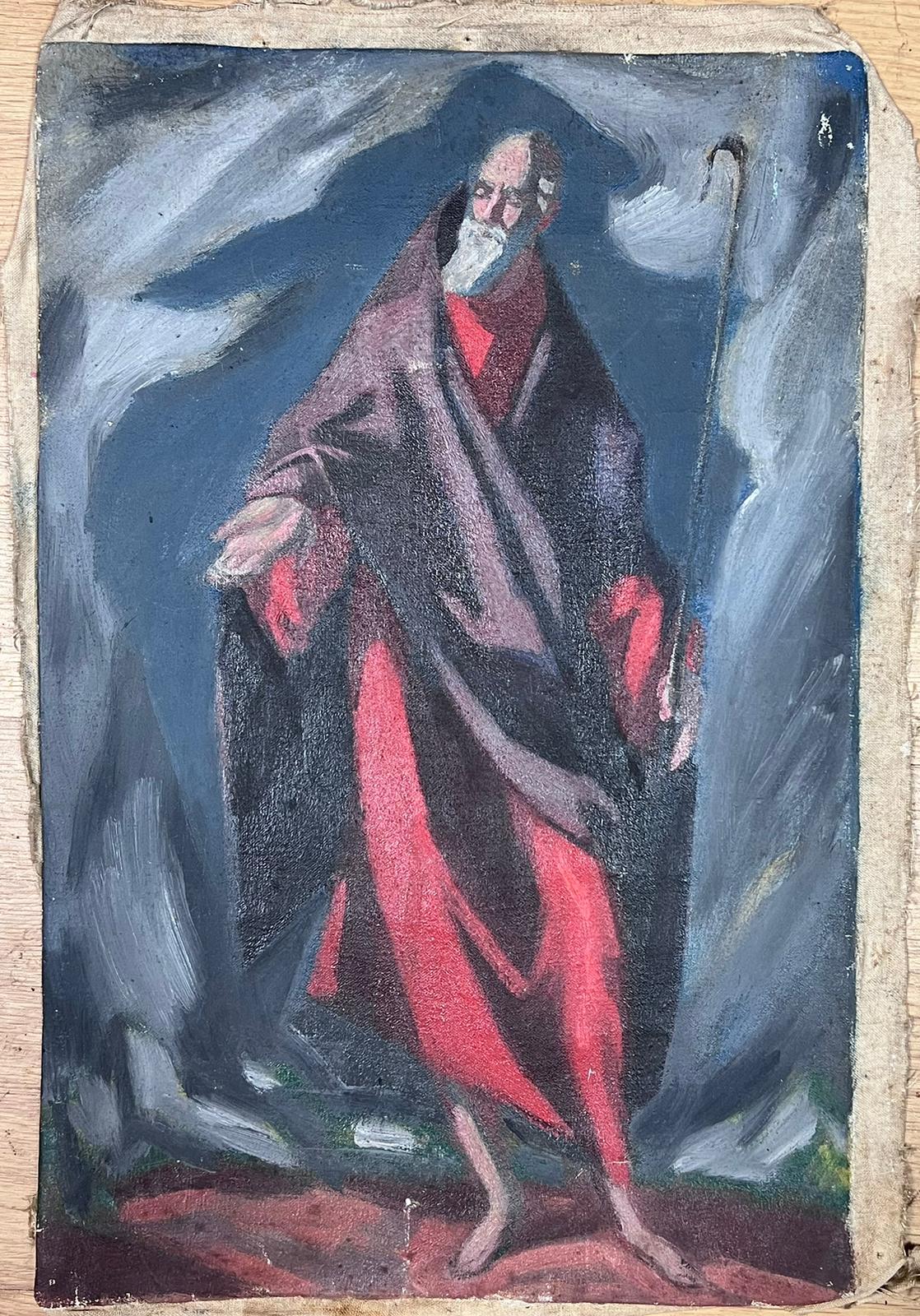1950s French Post Impressionist Historic Shepard In Purple Robe Holding A Crook For Sale 1