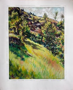 Figura nuda post impressionista francese degli anni '50 che si sdraia nei campi di un giorno d'estate