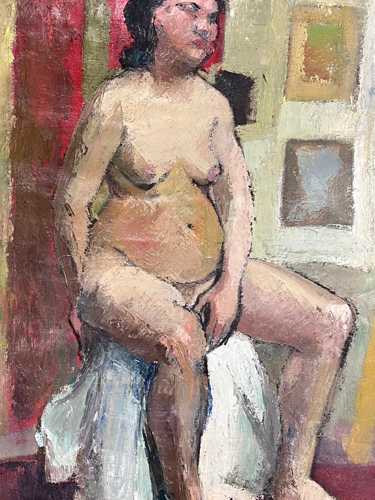 1950s French Post Impressionist Nude Lady Artists Model Painting For Sale 3
