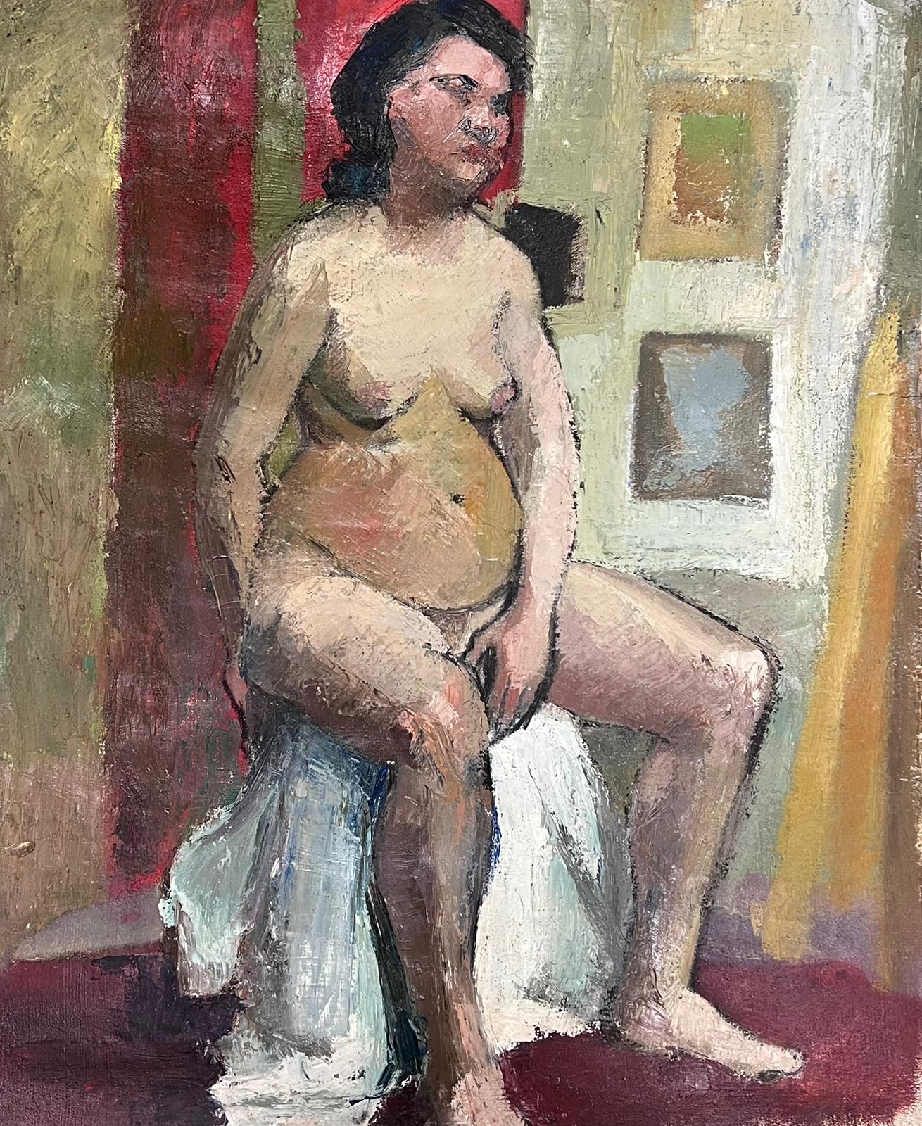 Josine Vignon Figurative Painting - 1950s French Post Impressionist Nude Lady Artists Model Painting