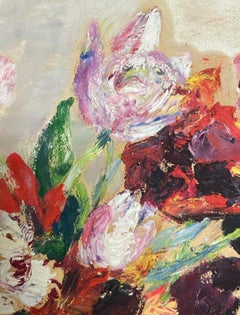 Vase à l'huile post-impressionniste français des années 1950 - Fleurs dans un vase de belles couleurs