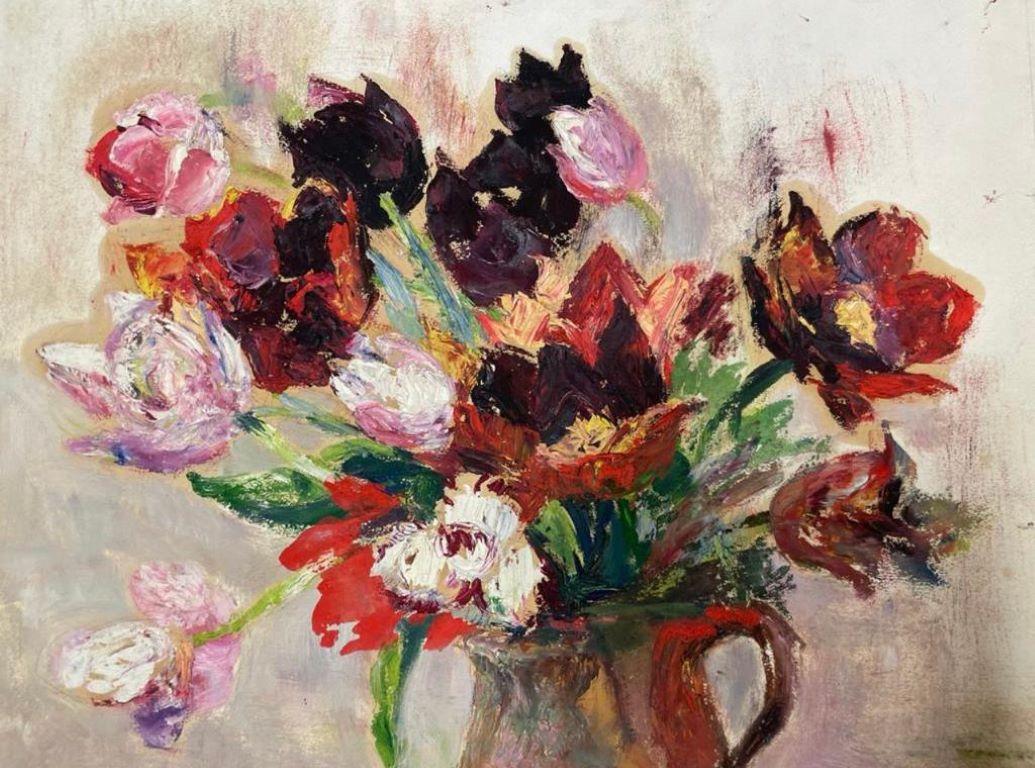 1950's French Post Impressionist Oil Flowers in a Vase Beautiful Colors