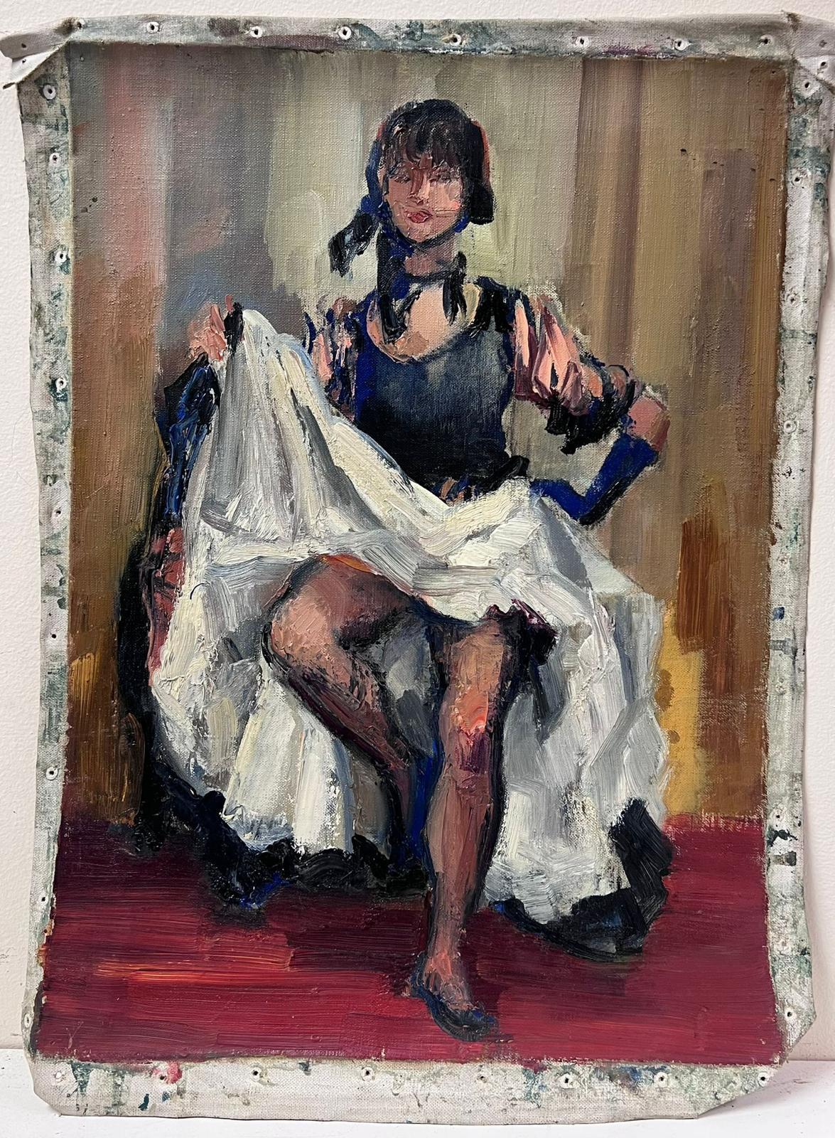 1950s French Post Impressionist Oil Moulin Rouge Can Can Female Dancer - Painting by Josine Vignon
