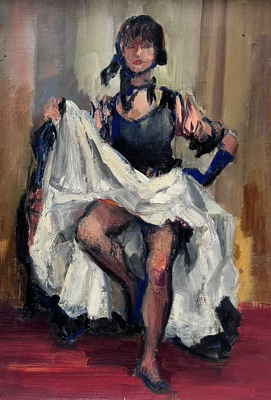 Josine Vignon Figurative Painting - 1950s French Post Impressionist Oil Moulin Rouge Can Can Female Dancer