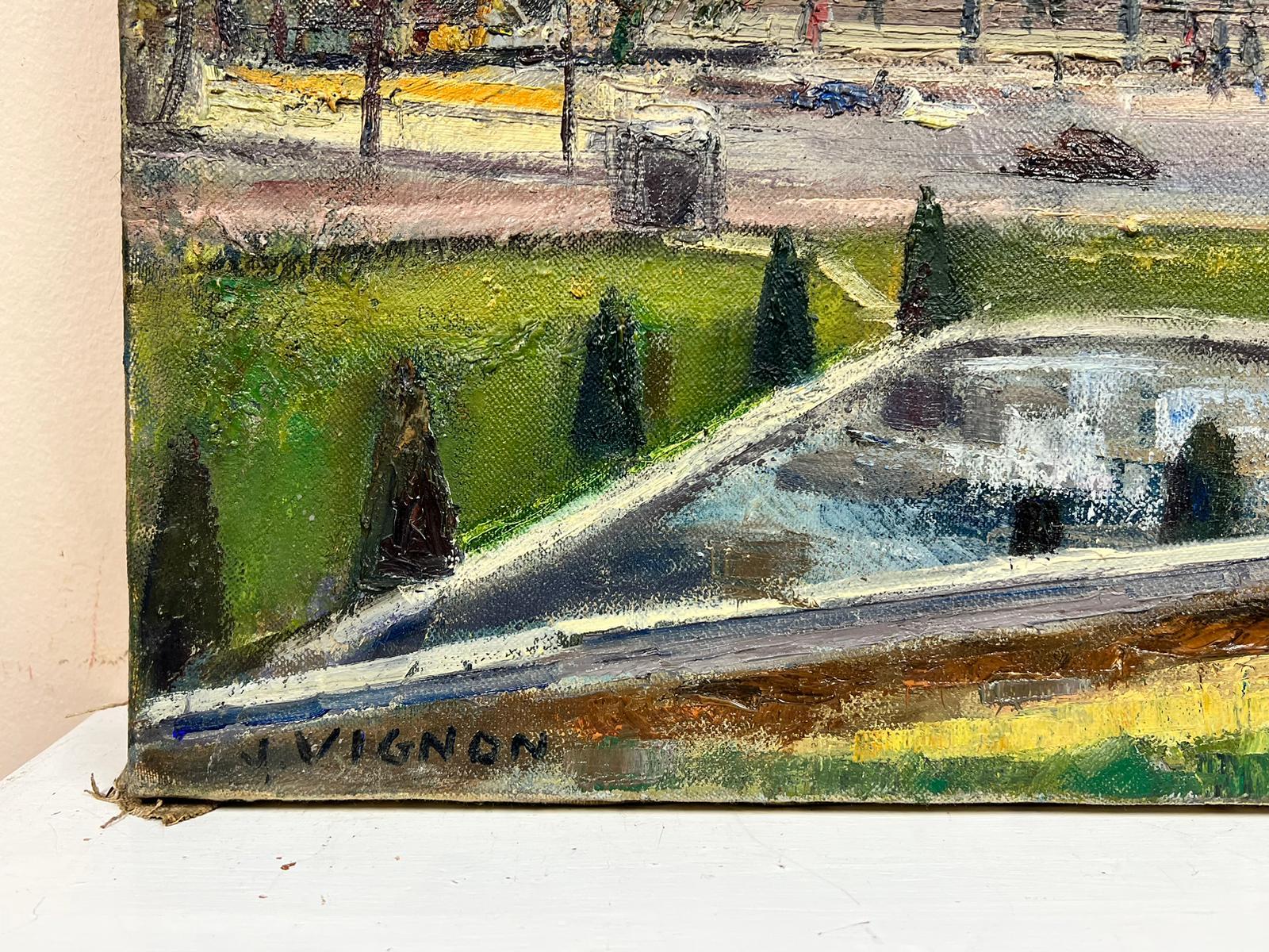 Pintura al óleo postimpresionista francesa de los años 50 Ocupada escena fluvial y puente de París en venta 1