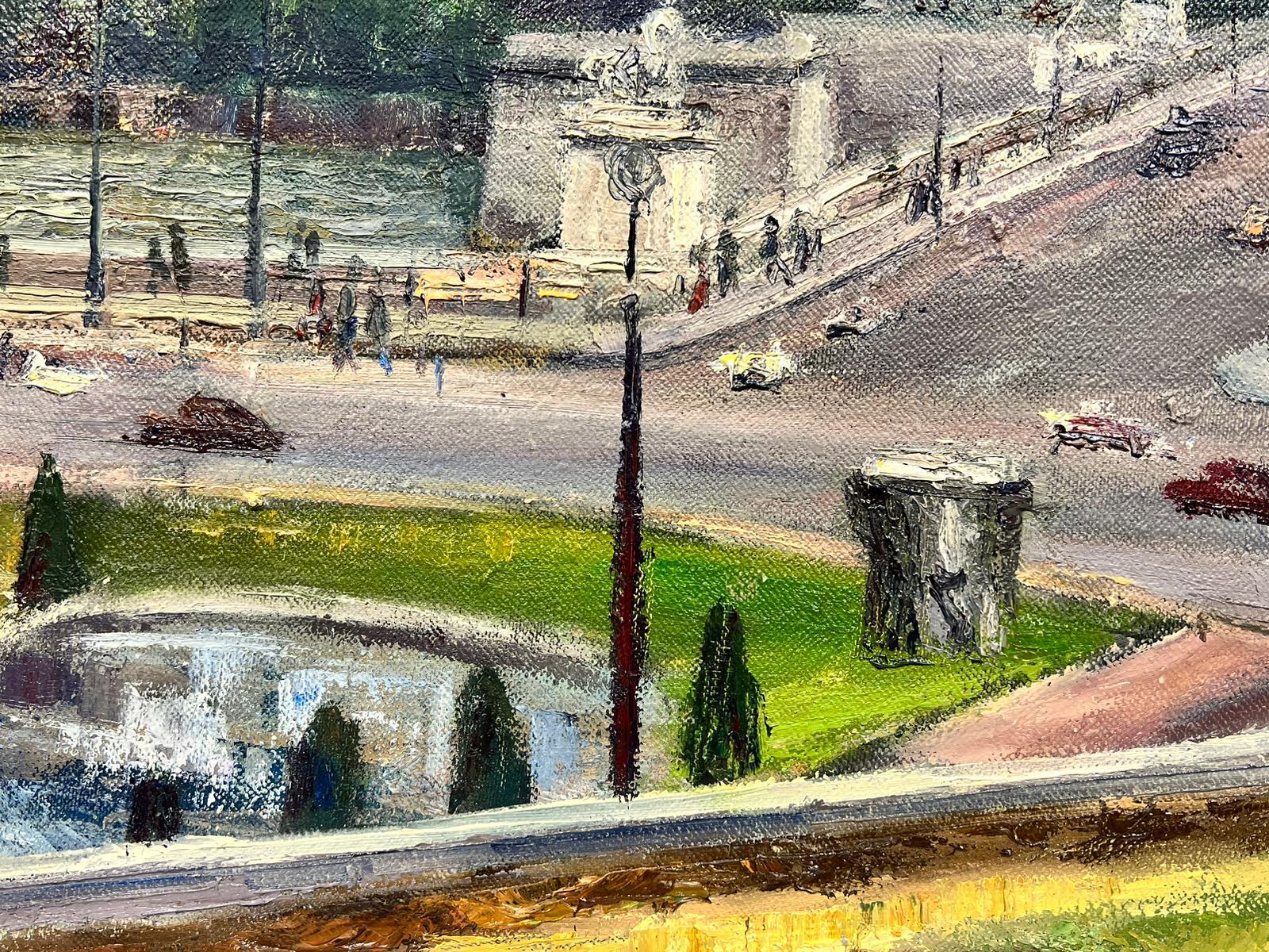 1950's French Post Impressionist Oil Painting Busy Paris River Scene & Bridge For Sale 2