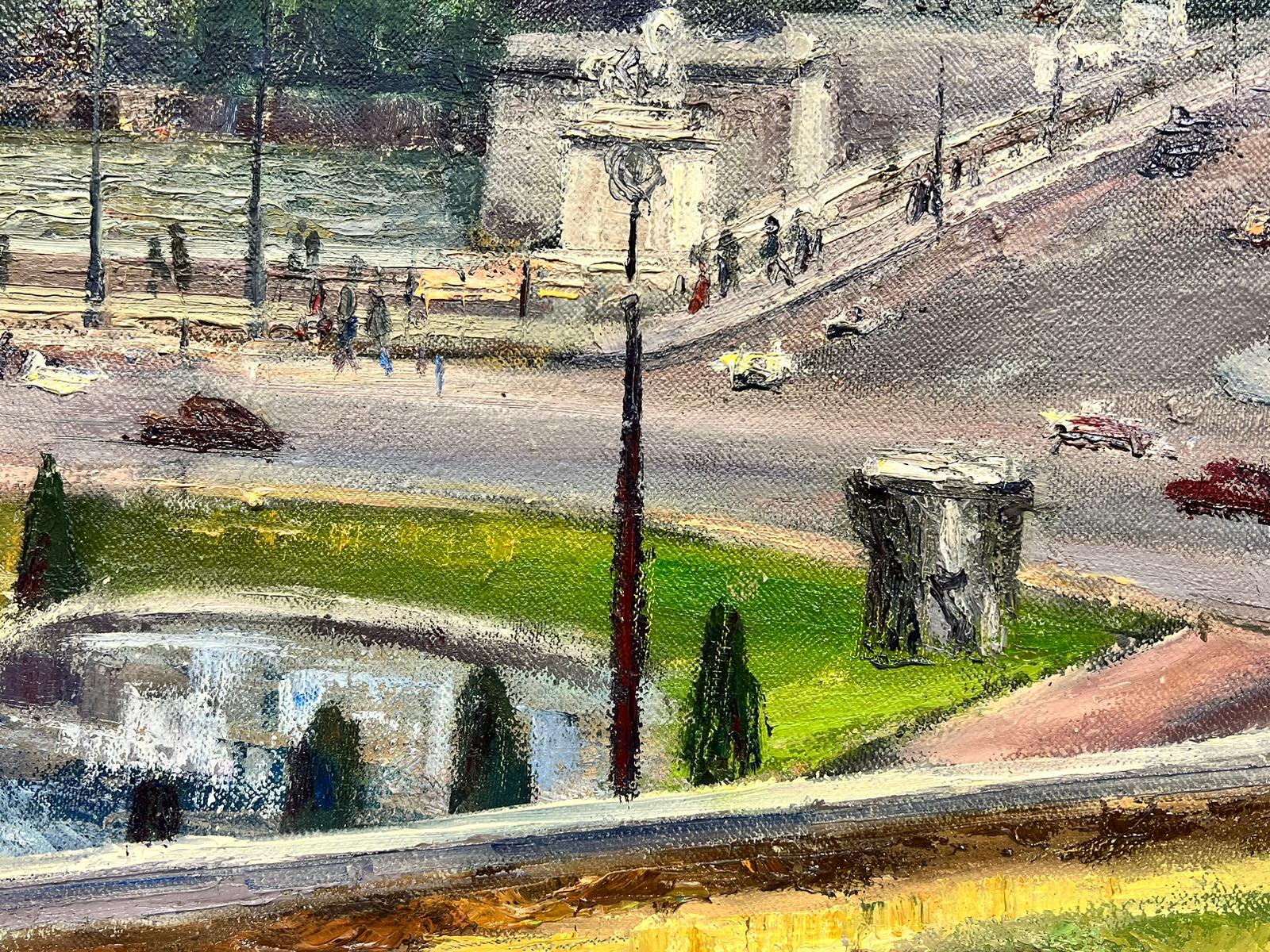 Pintura al óleo postimpresionista francesa de los años 50 Ocupada escena fluvial y puente de París en venta 2