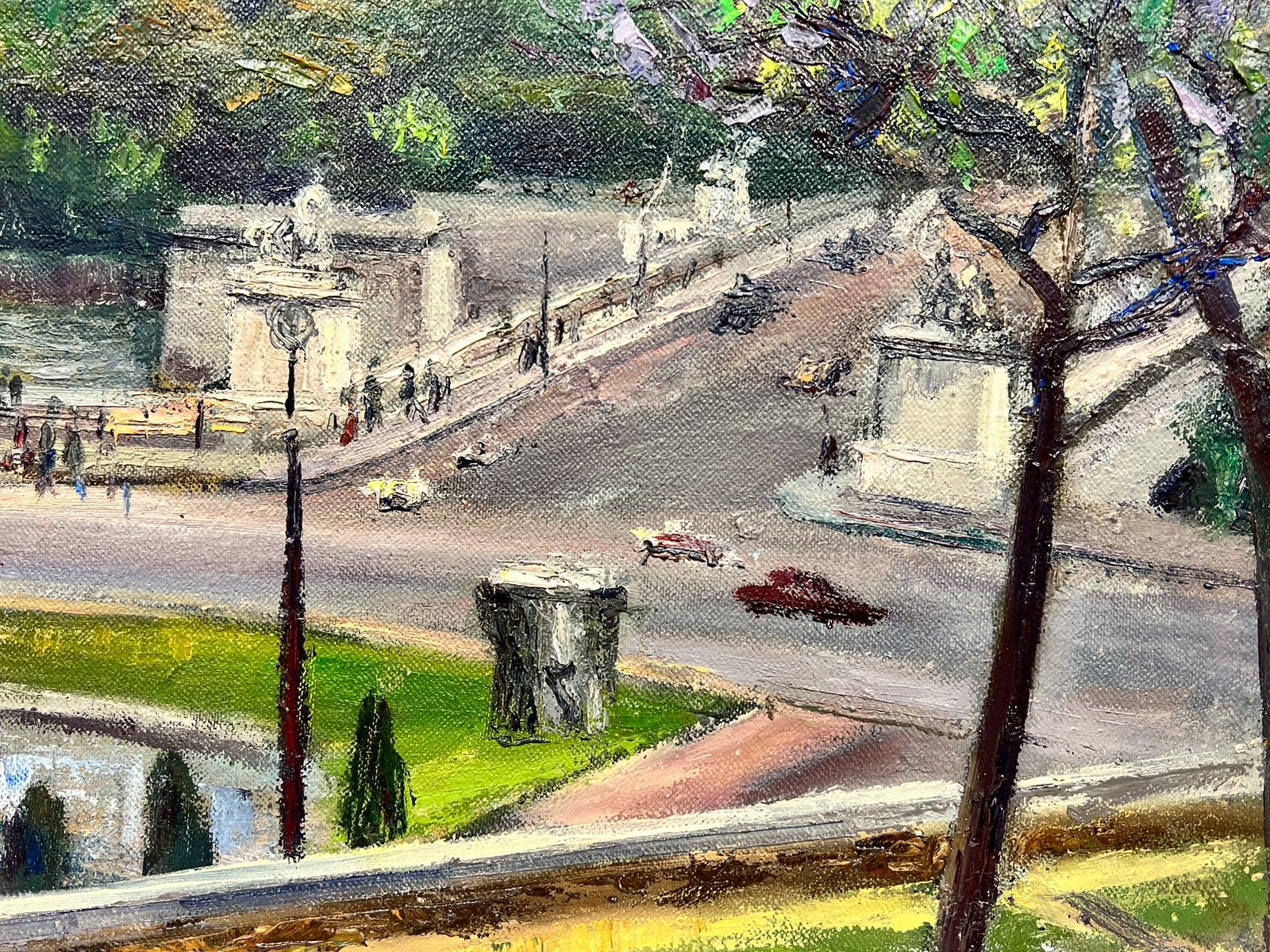 Pintura al óleo postimpresionista francesa de los años 50 Ocupada escena fluvial y puente de París en venta 3