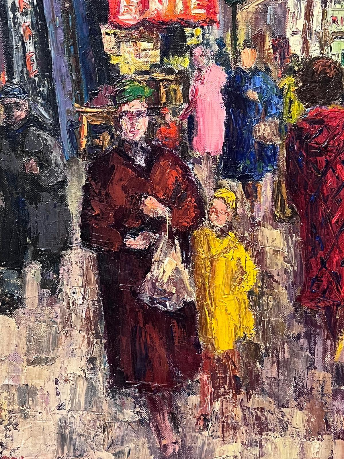 1950s French Post Impressionist Oil Painting Busy Paris Street Scene Figures For Sale 2