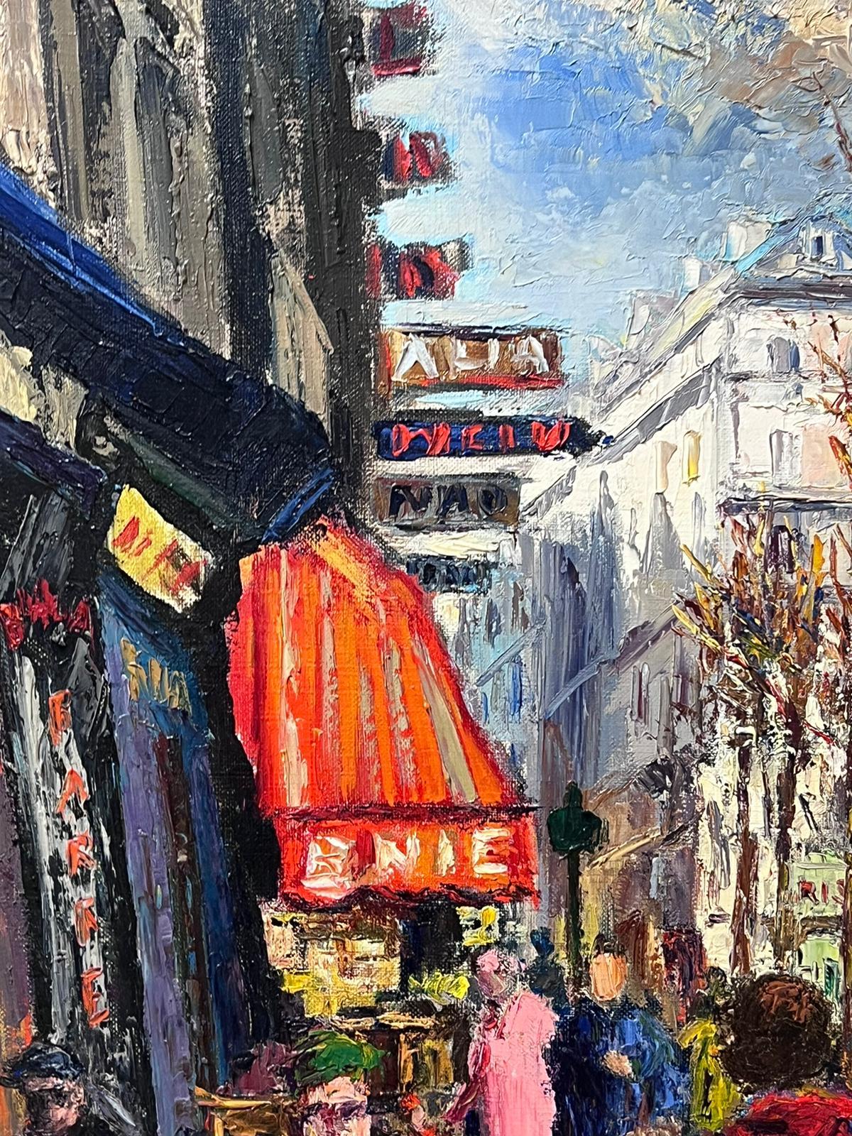 1950s French Post Impressionist Oil Painting Busy Paris Street Scene Figures For Sale 4