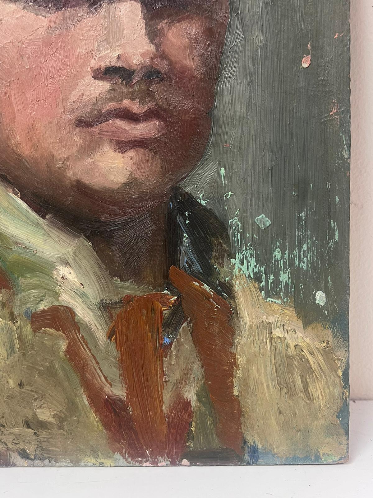 1950s French Post Impressionist Oil Painting Portrait of a Man Double Sided Work For Sale 1