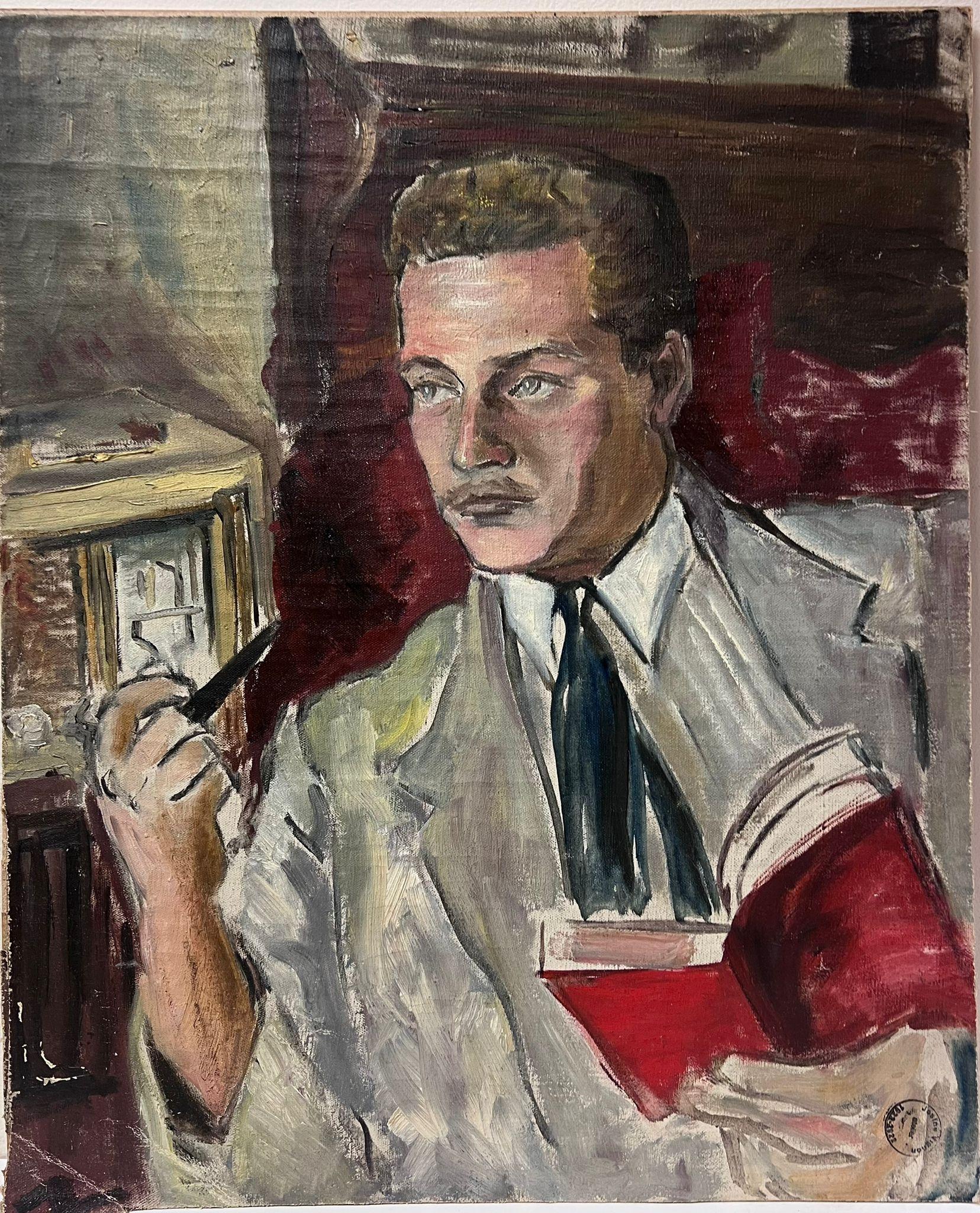 Man Smoking Pipe
by Josine Vignon (French 1922-2022) 
oil painting on board, unframed
board: 24 x 19.5 inches
stamped verso
very good condition 
provenance: from the artists estate, France

Josine Vignon (1922-2022) was a French artist living on the