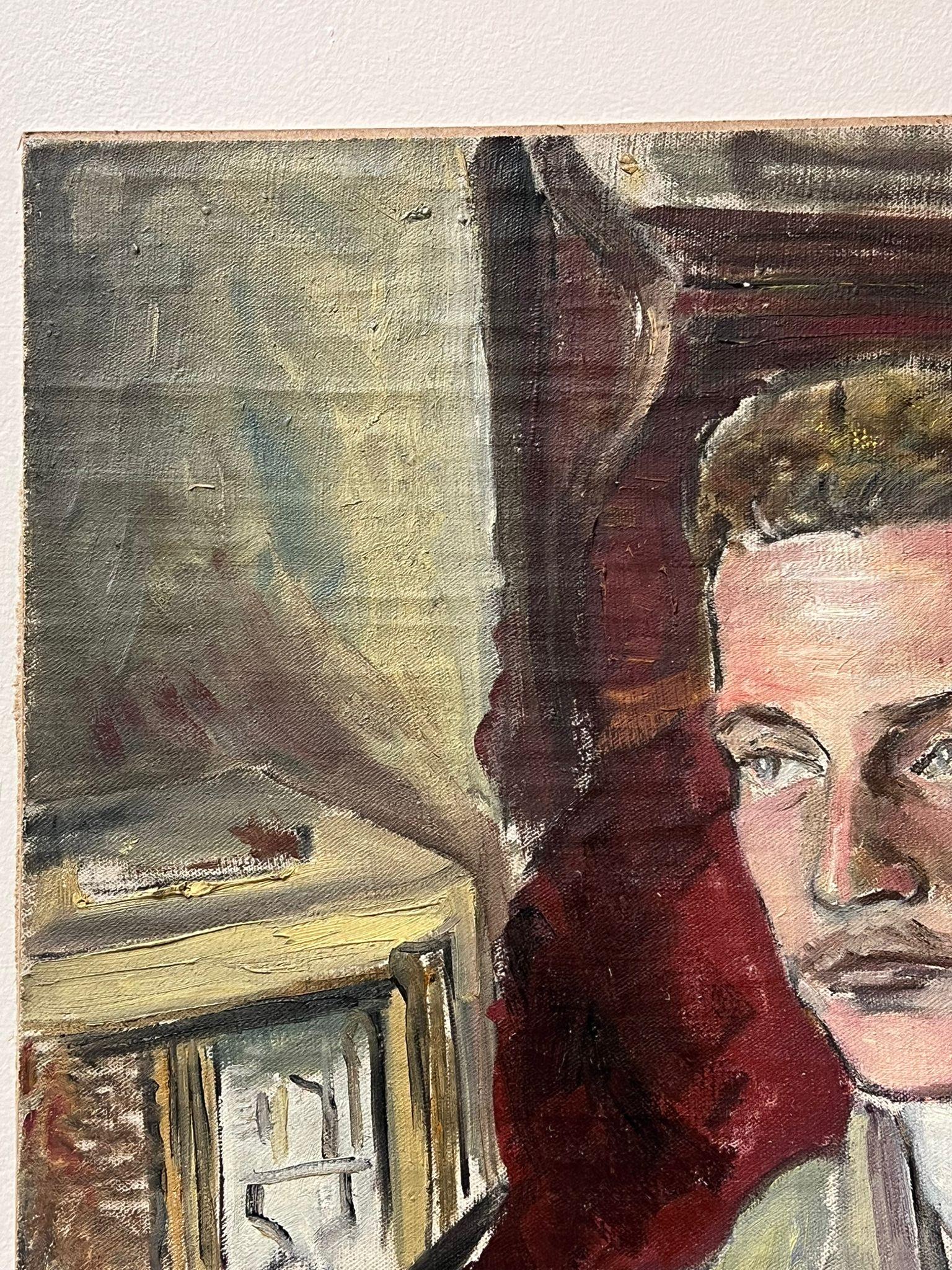 Französisches postimpressionistisches Ölgemälde, Porträt eines kupferfarbenen Mannes, Rauchpfeifen, 1950er Jahre (Post-Impressionismus), Painting, von Josine Vignon