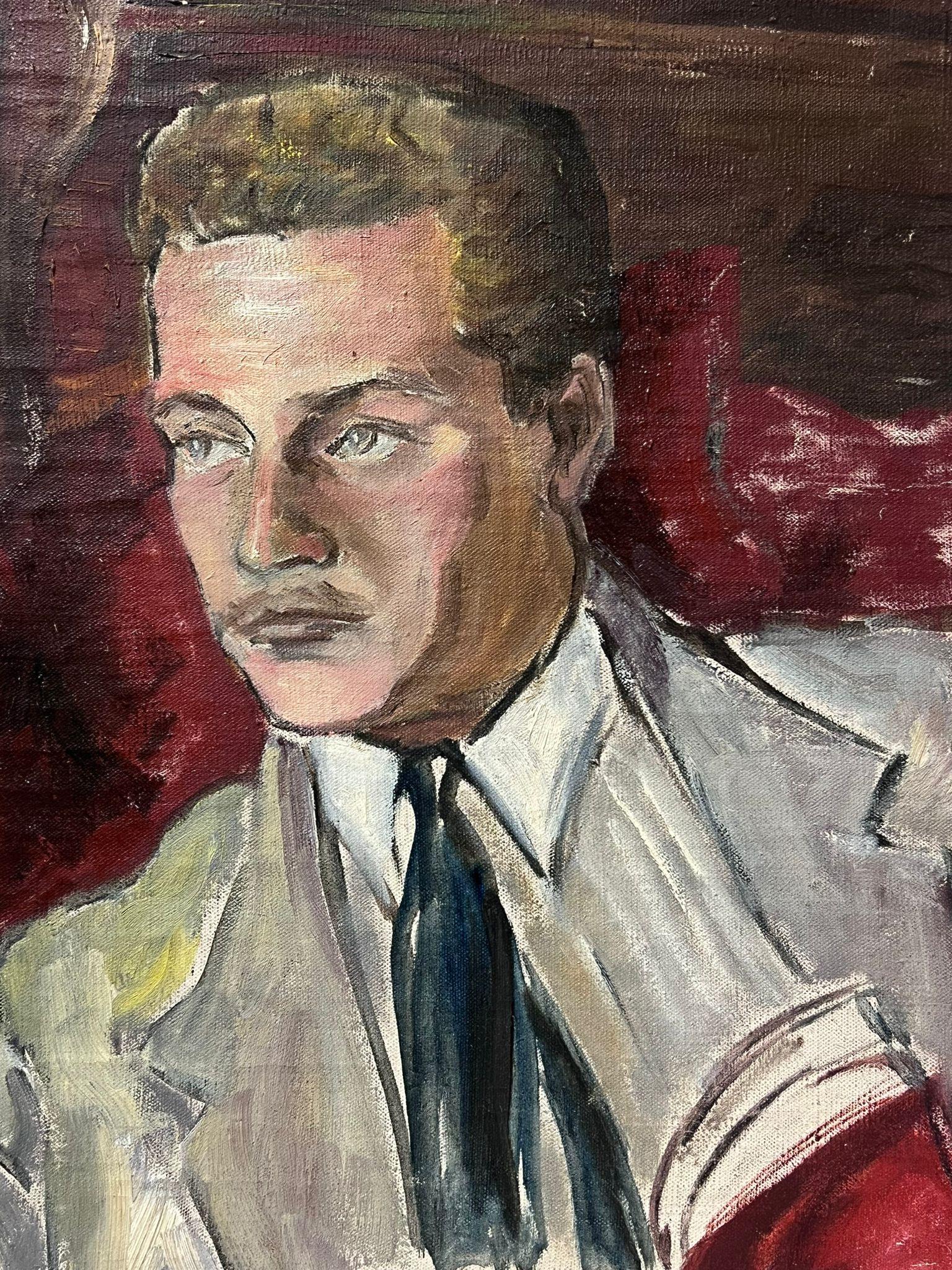 Französisches postimpressionistisches Ölgemälde, Porträt eines kupferfarbenen Mannes, Rauchpfeifen, 1950er Jahre im Angebot 1