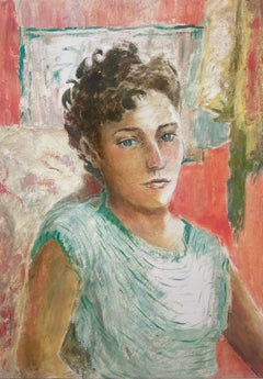 1950s French Post Impressionist Oil Painting Portrait of Pensive Lady