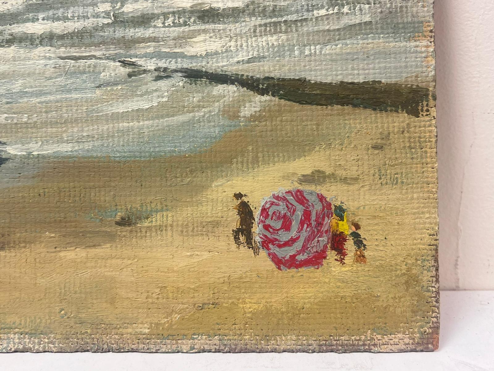 Peinture à l'huile post-impressionniste française des années 1950 Plage et paysage marin balayés par le vent - Painting de Josine Vignon