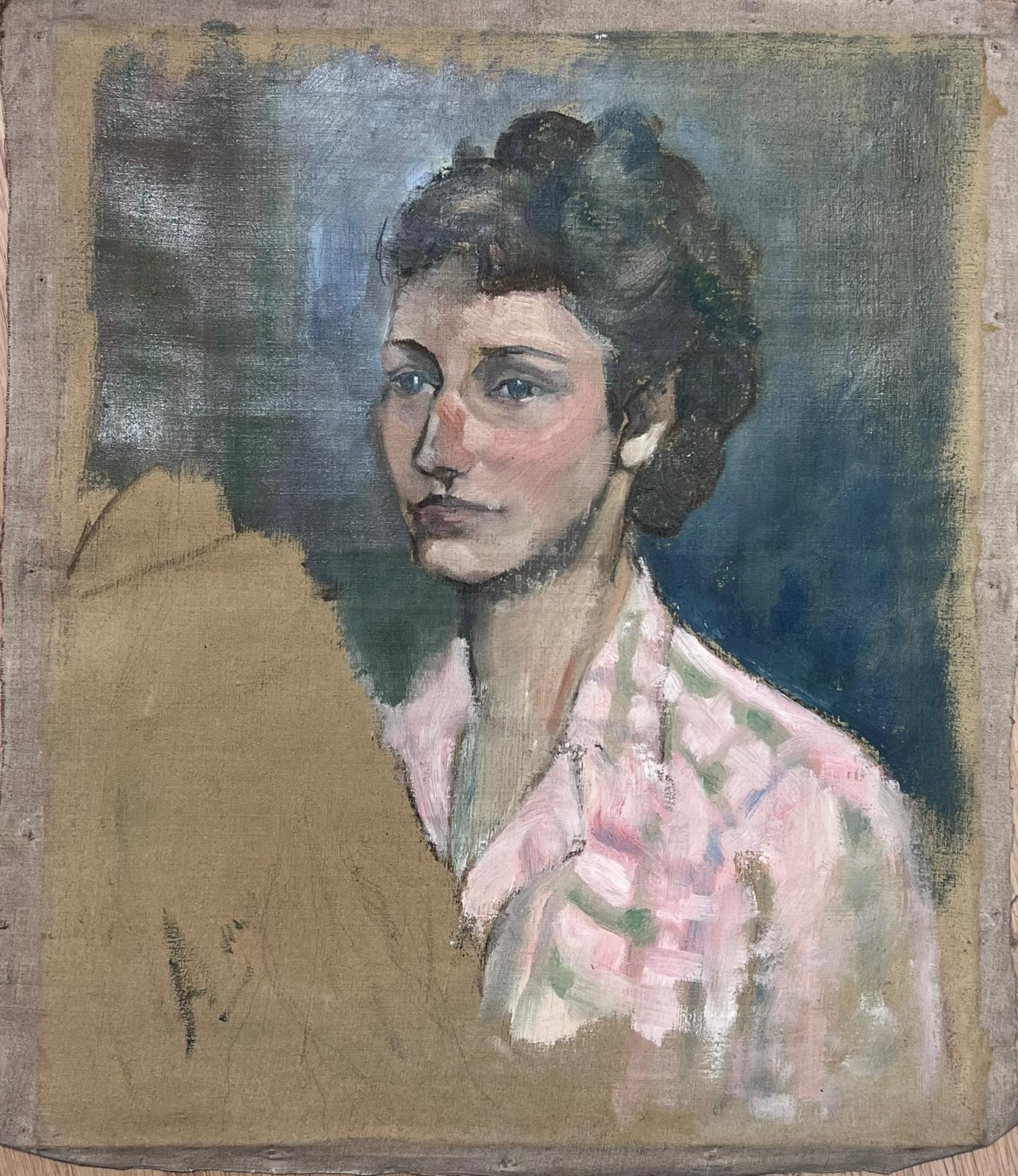1950s French Post Impressionist Oil Self-Portrait the Artist Unfinished Sketch - Painting de Josine Vignon