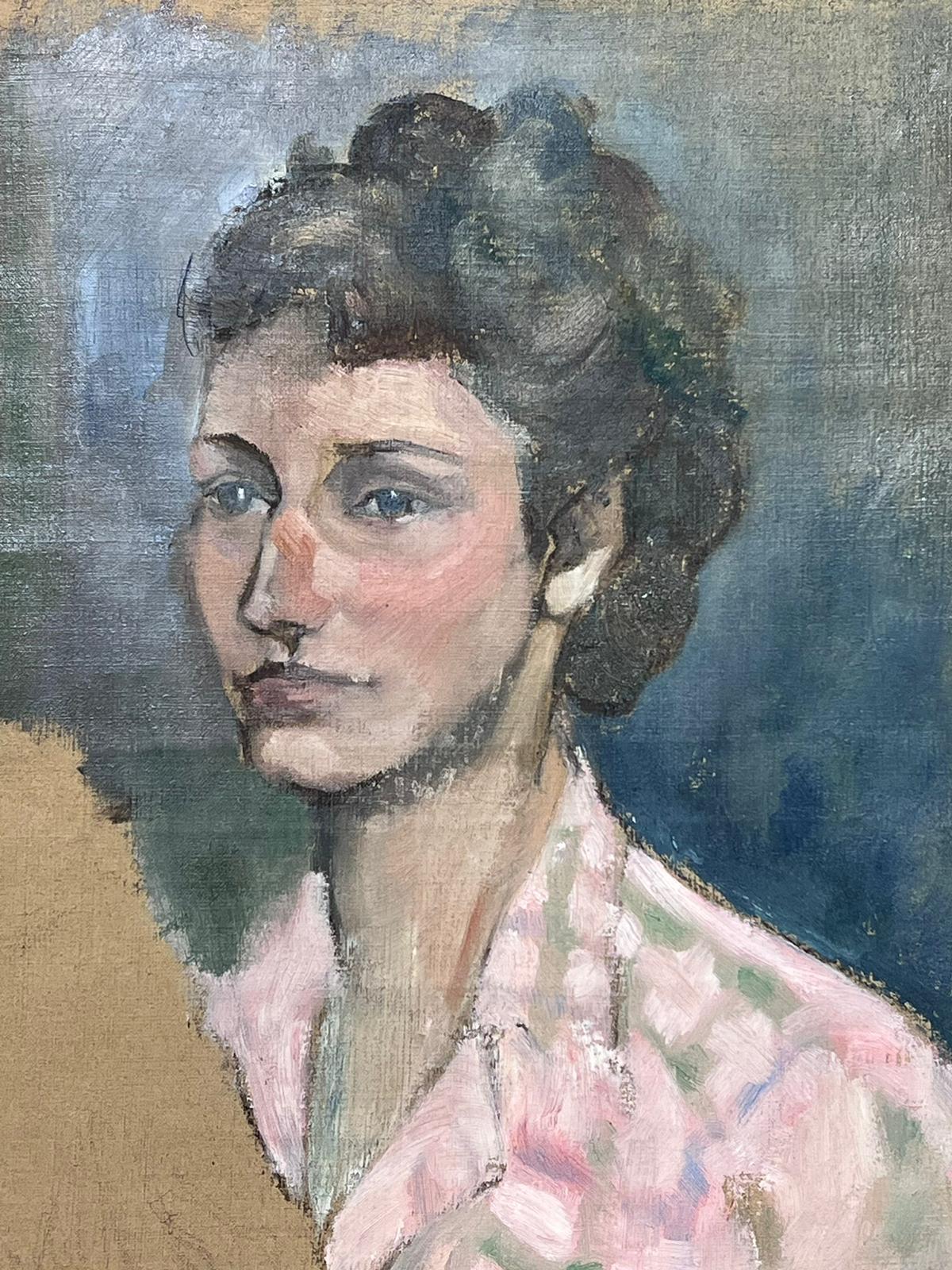 1950s French Post Impressionist Oil Self-Portrait the Artist Unfinished Sketch 1