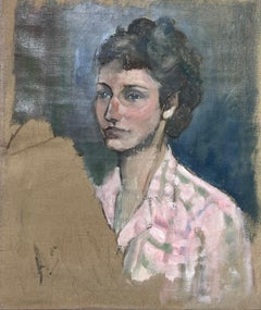 1950s French Post Impressionist Oil Self-Portrait the Artist Unfinished Sketch
