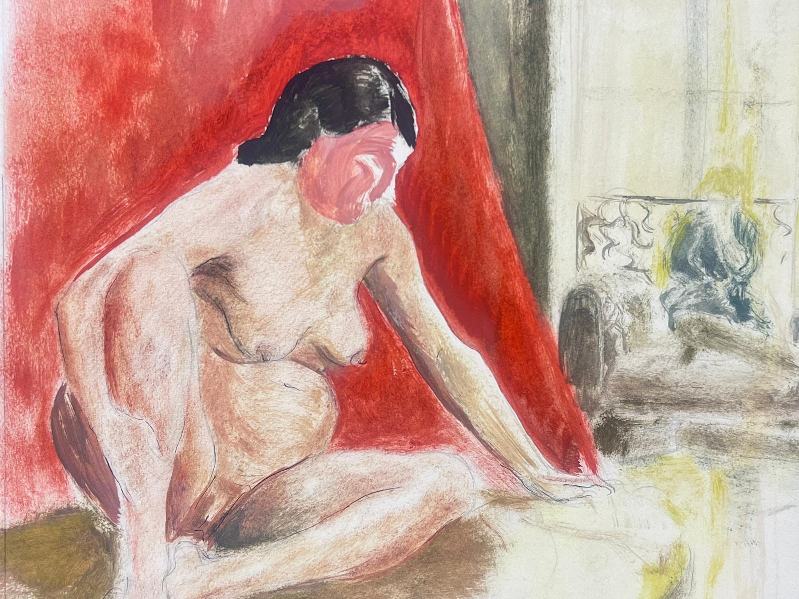 Peinture post-impressionniste française des années 1950 Modèle nu dans un intérieur parisien en vente 1