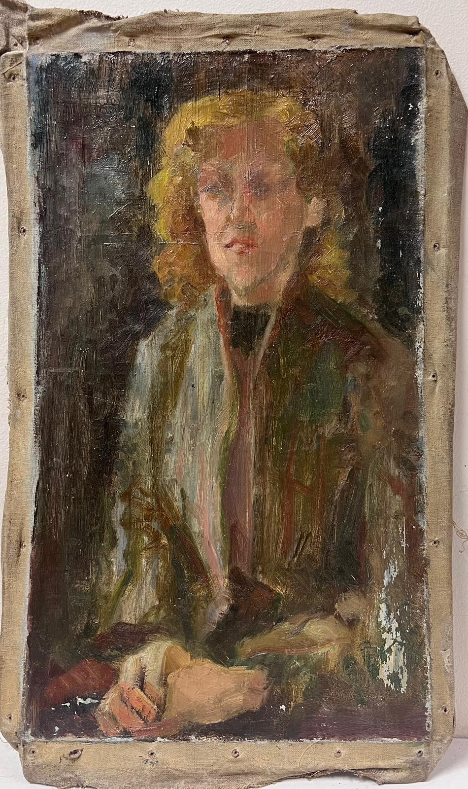 1950s French Post Impressionist Portrait Of A Elegant Lady In Brown Jacket - Painting by Josine Vignon