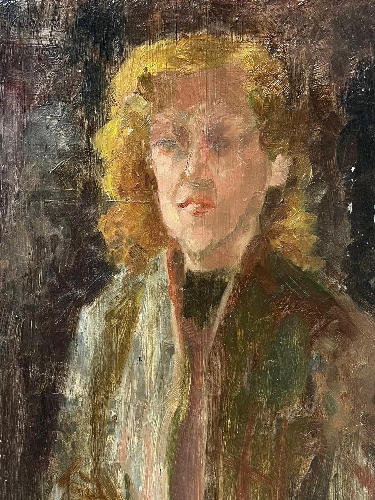 1950s French Post Impressionist Portrait Of A Elegant Lady In Brown Jacket For Sale 1