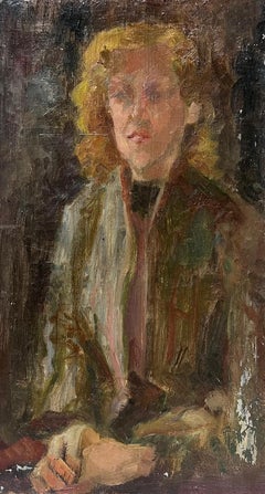 1950s French Post Impressionist Portrait Of A Elegant Lady In Brown Jacket