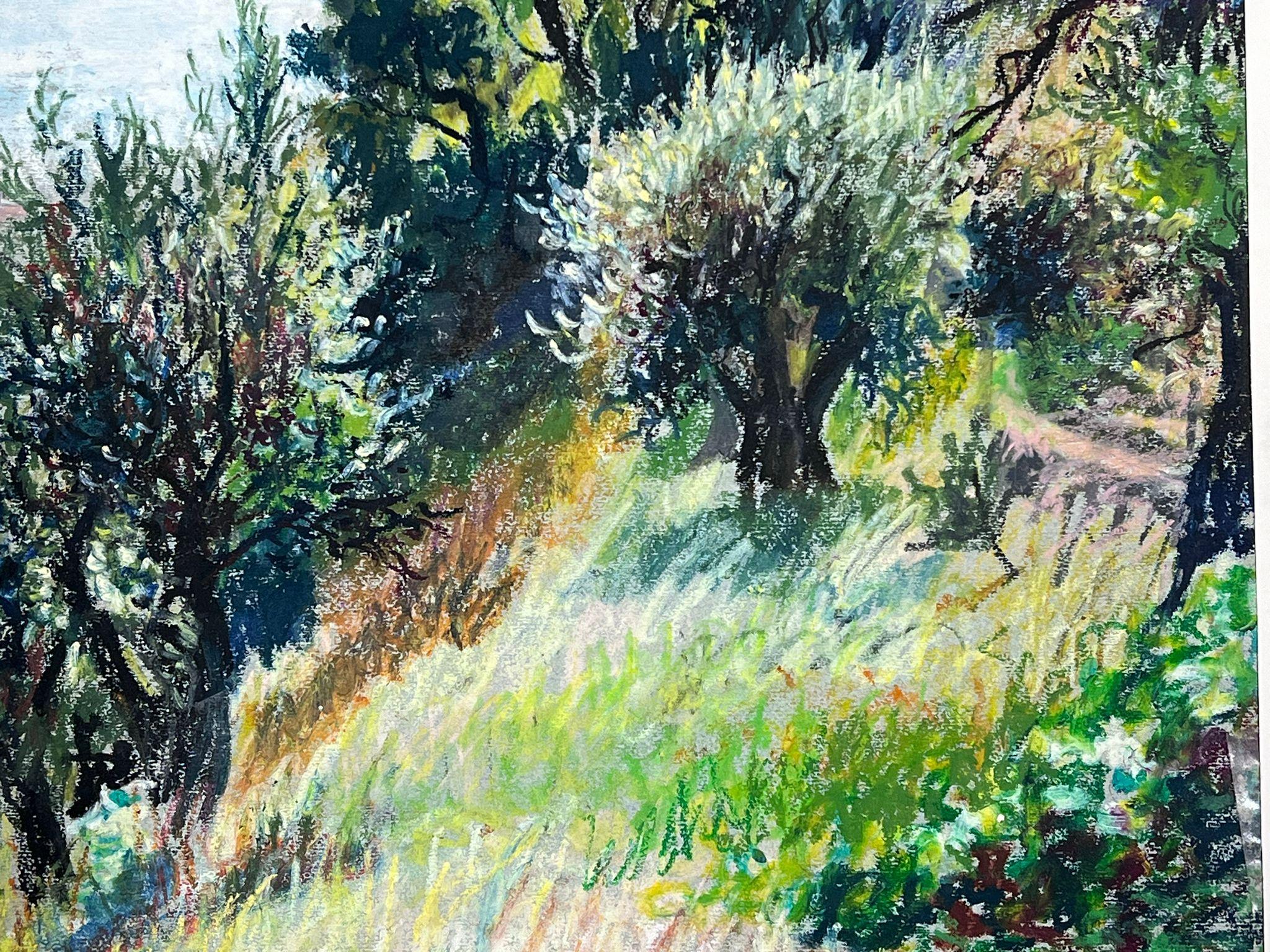 1950s French Post Impressionist Provencal Olive Grove Hill Seascape  For Sale 7