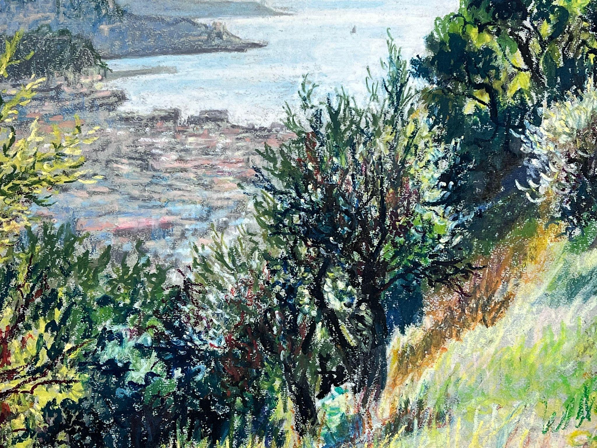 1950s French Post Impressionist Provencal Olive Grove Hill Seascape  For Sale 8