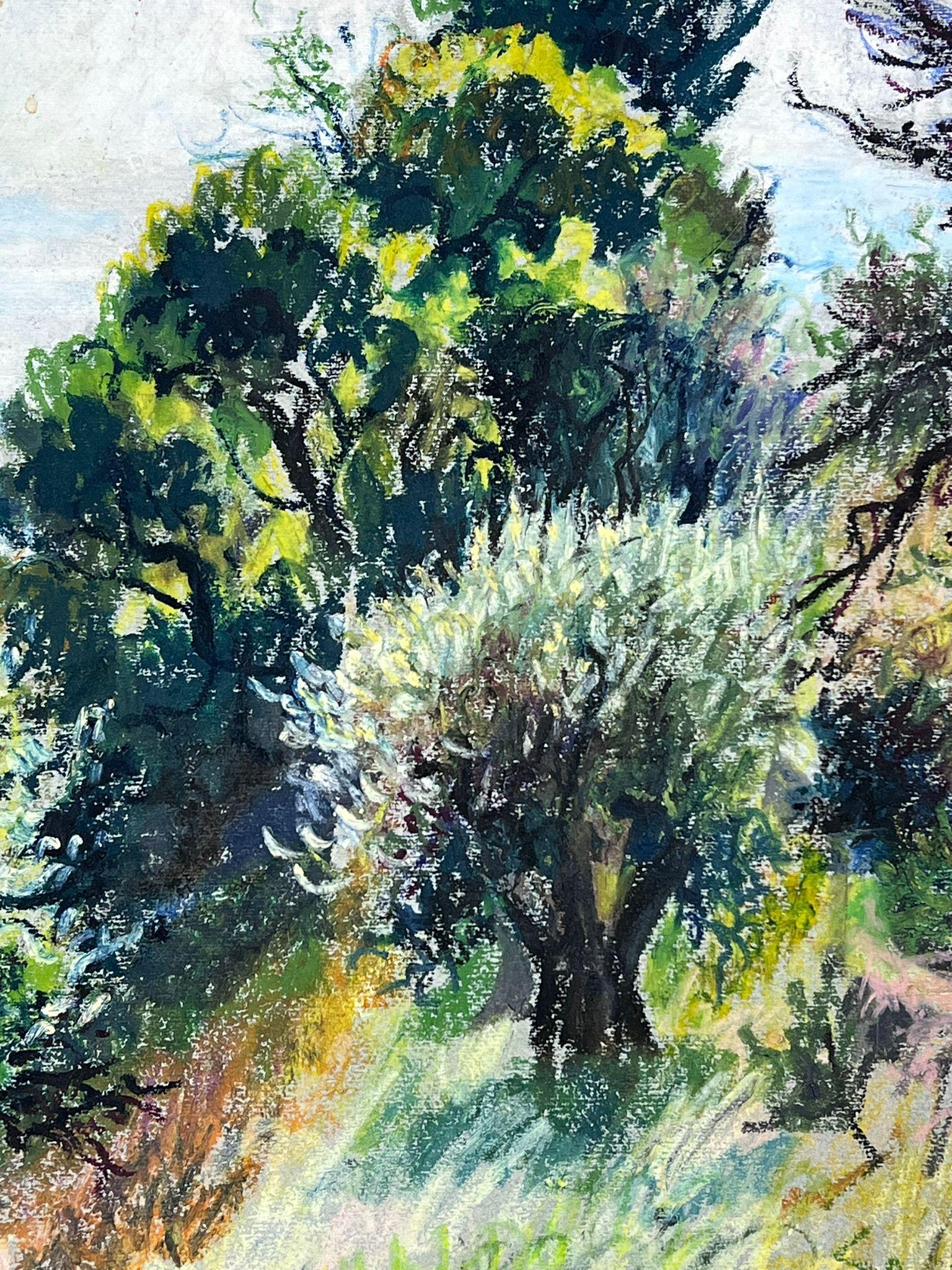 1950s French Post Impressionist Provencal Olive Grove Hill Seascape  For Sale 2