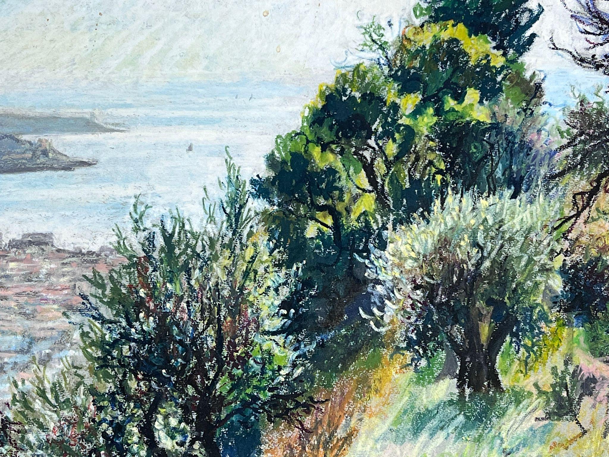 1950s French Post Impressionist Provencal Olive Grove Hill Seascape  For Sale 5