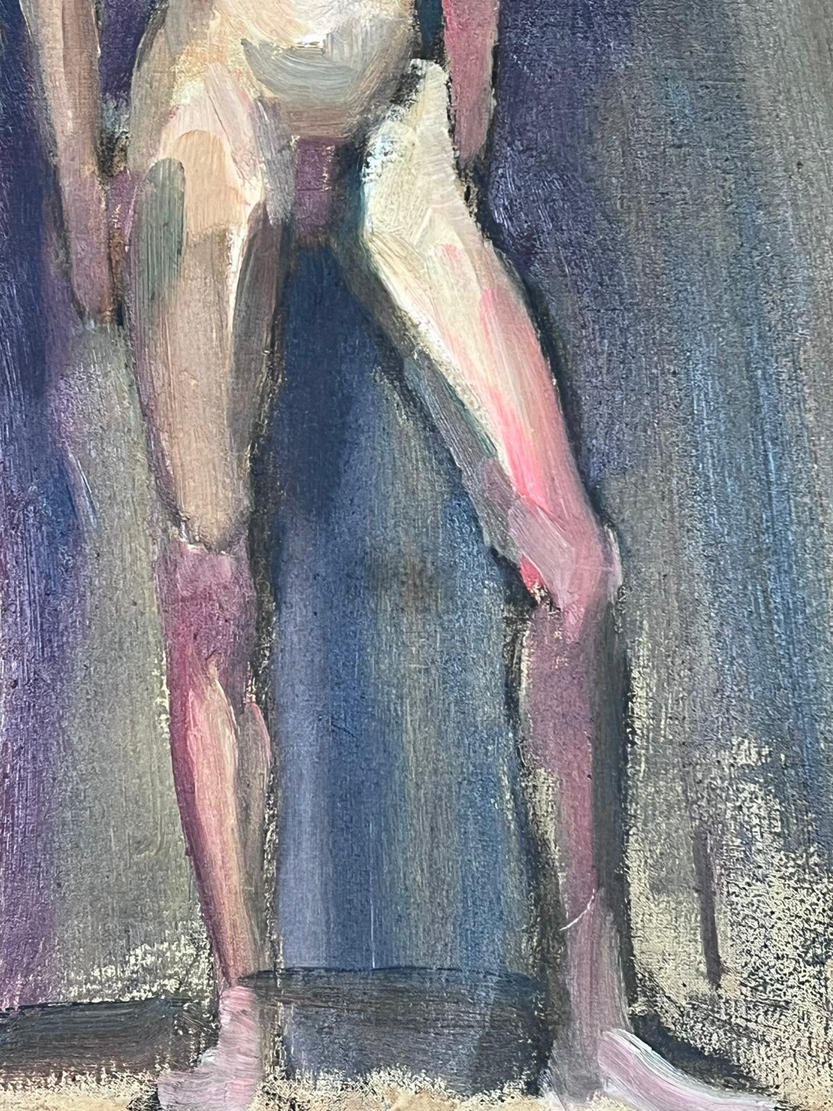 1950s French Post Impressionist Signed Nude Man Artists Posed Model  - Impressionnisme Painting par Josine Vignon