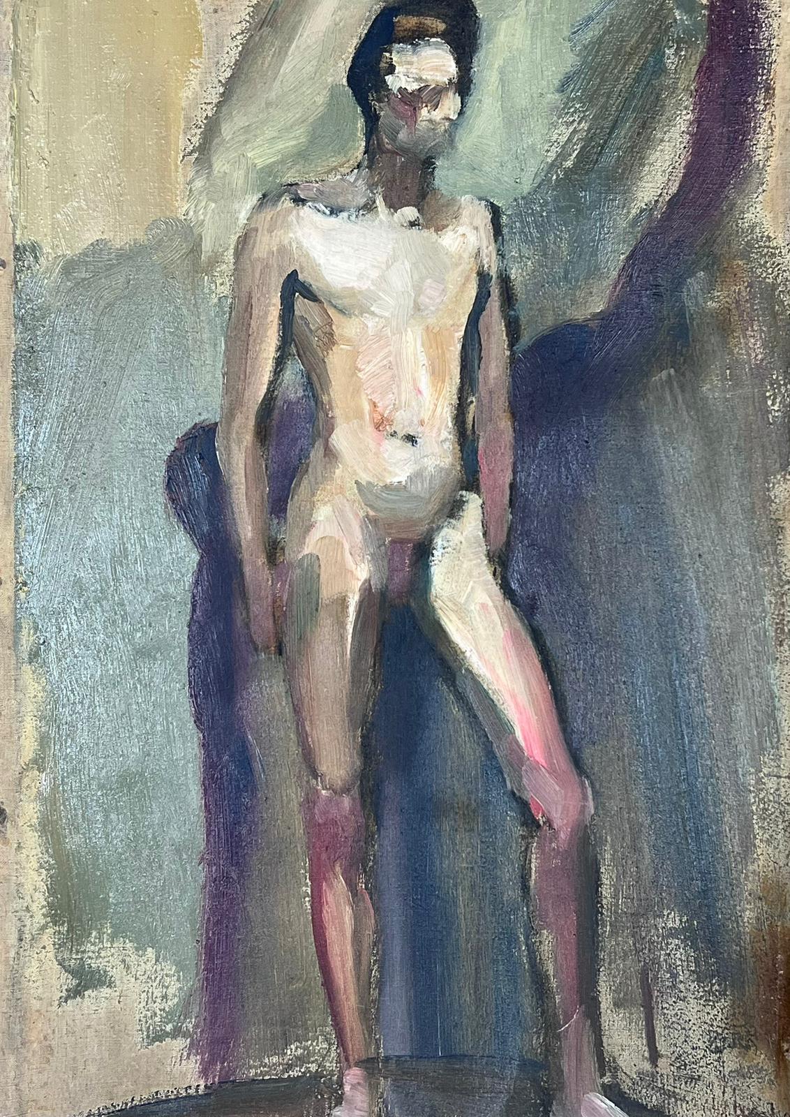 Josine Vignon Nude Painting - 1950s French Post Impressionist Signed Nude Man Artists Posed Model 