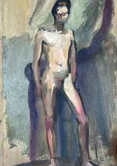 1950s French Post Impressionist Signed Nude Man Artists Posed Model 